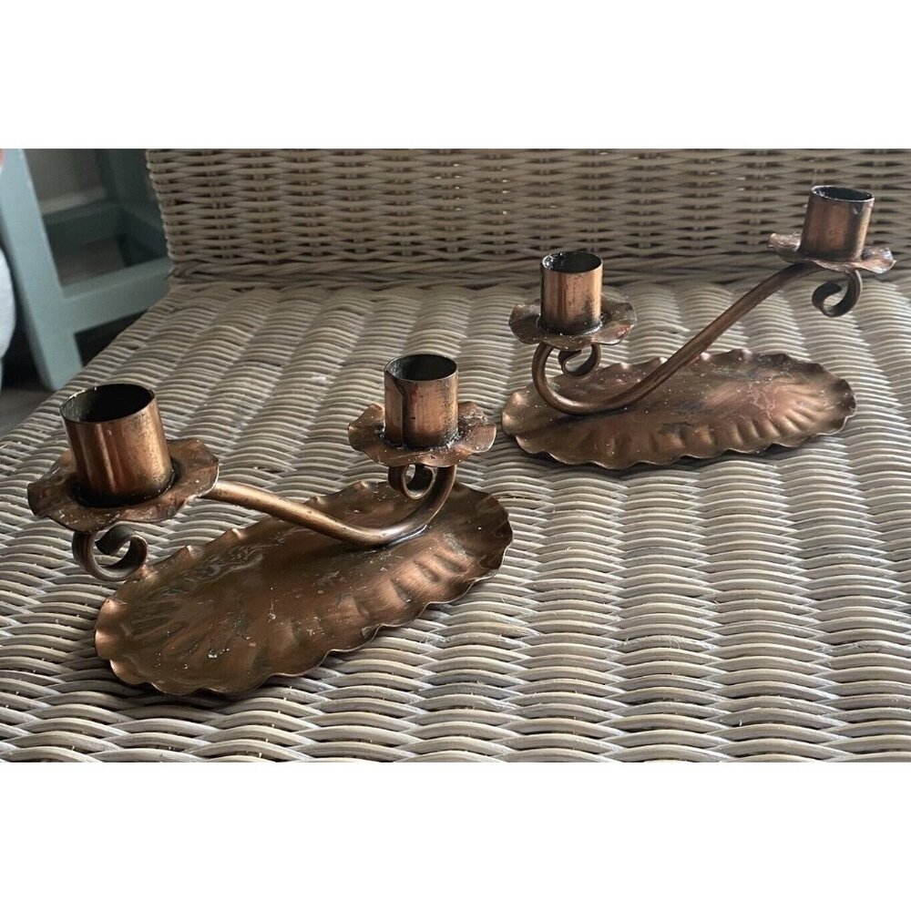 Copper-Tone Double Candle Holders - Pair